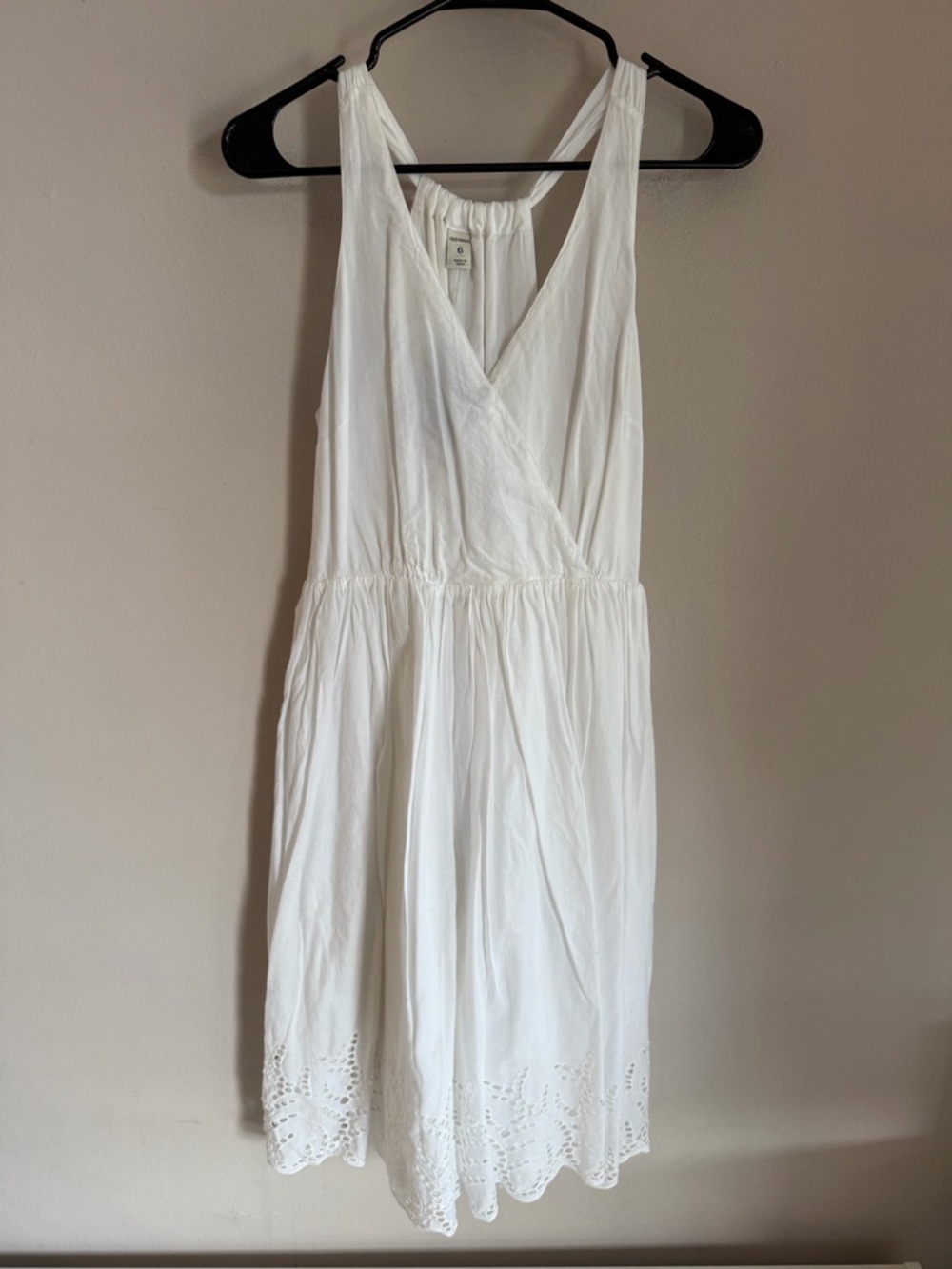 Old Navy Womens White Eyelet Hem Surplice V-Neck Sleeveless Fit Flare Dress 6